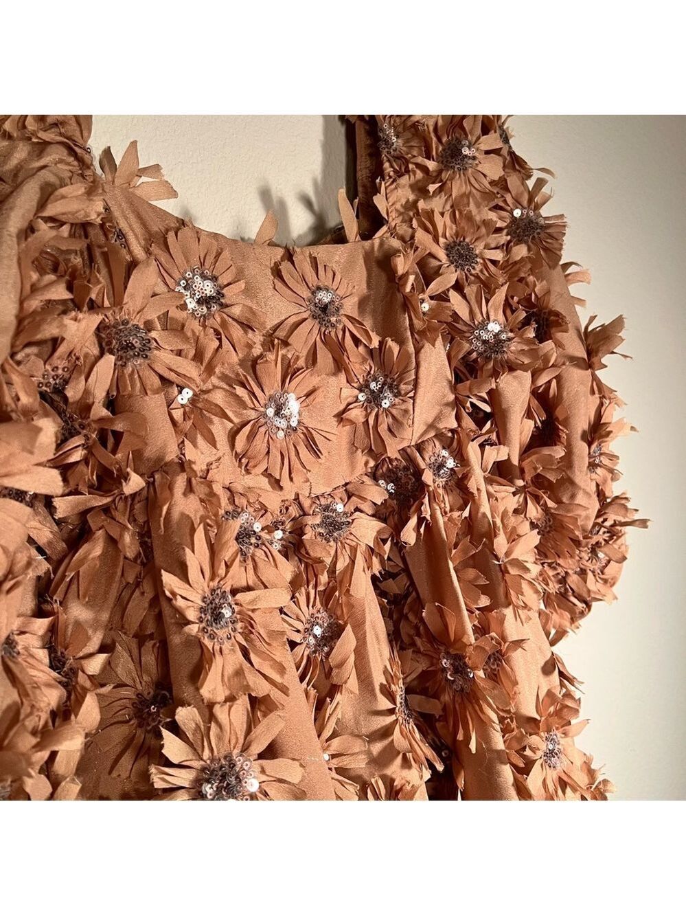 Storia Tan Floral Puff Sleeve Mini Dress - Picture 8 of 12